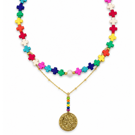 Collar cruces colores y moneda