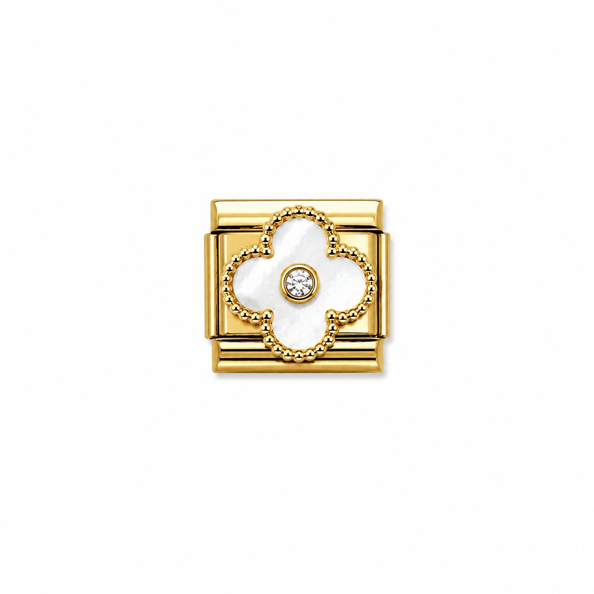 Charms dorado Flor Blanca con brillitos