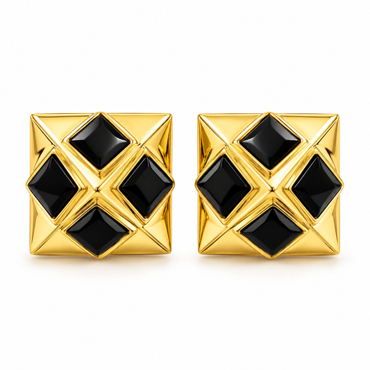 Arete cuadrado con cuadros negros