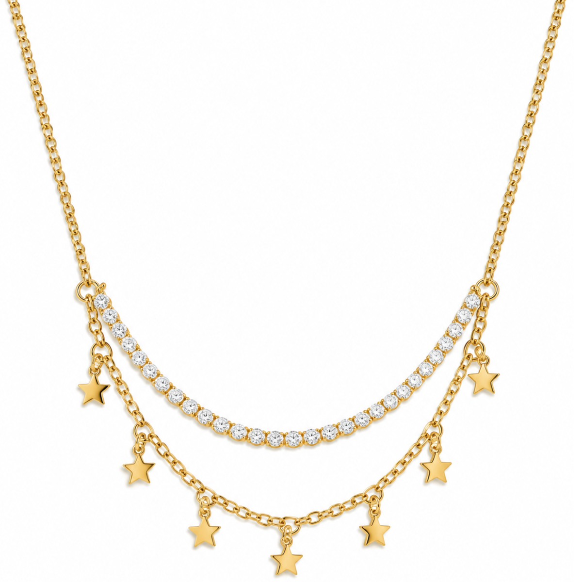 Collar doble estrellas y piedras blancas
