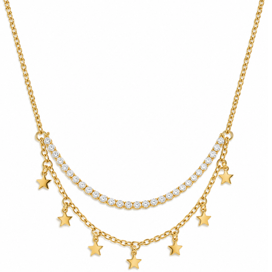 Collar doble estrellas y piedras blancas