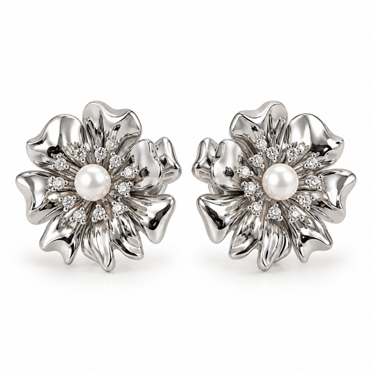 Arete flor con perla