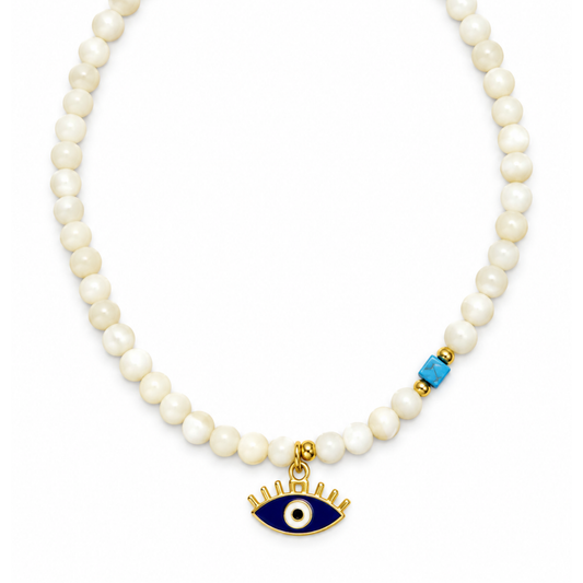 Collar perla madre y ojito navy