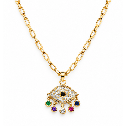 Collar ojito con piedras colores