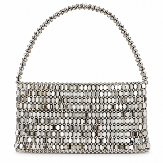 Bolsa de mano para mujer metálica plateada