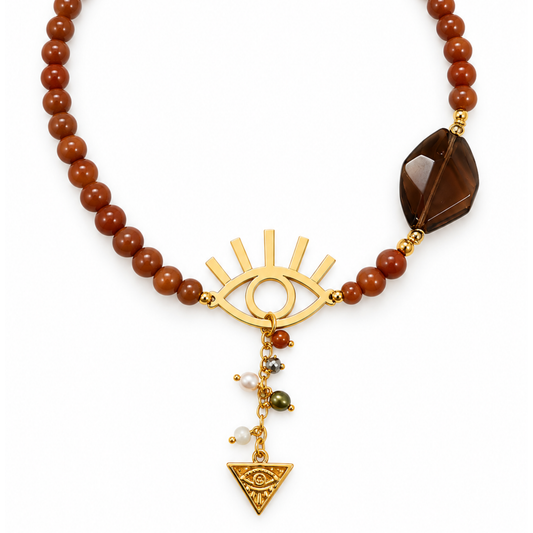Collar piedra café ojito plano