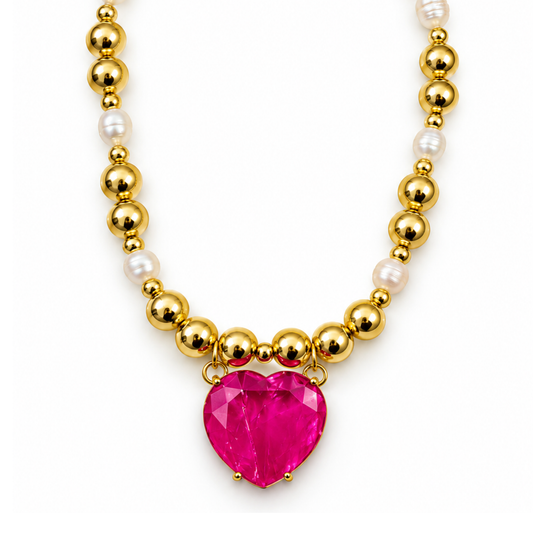 Collar corazón rosado