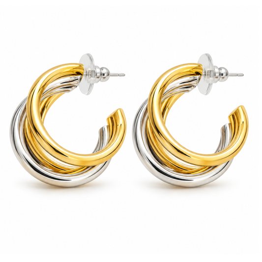 Arete triple dorado con plateado