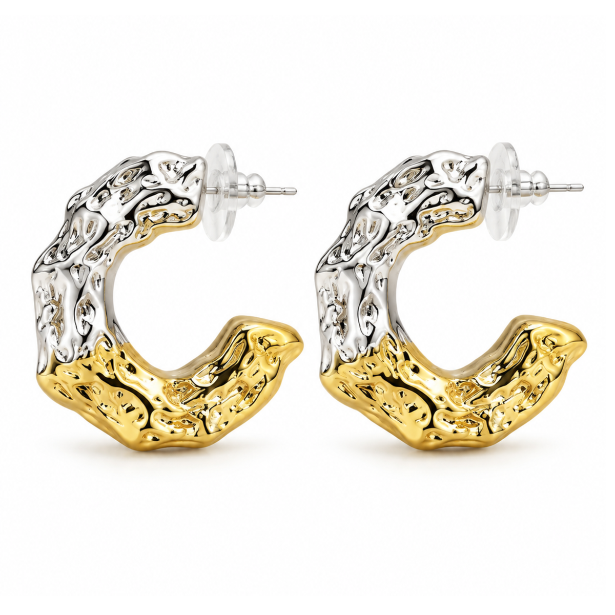 Arete media luna dorado con plata