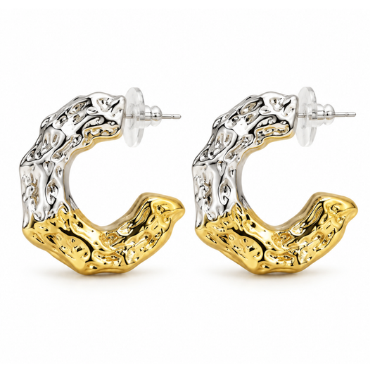 Arete media luna dorado con plata