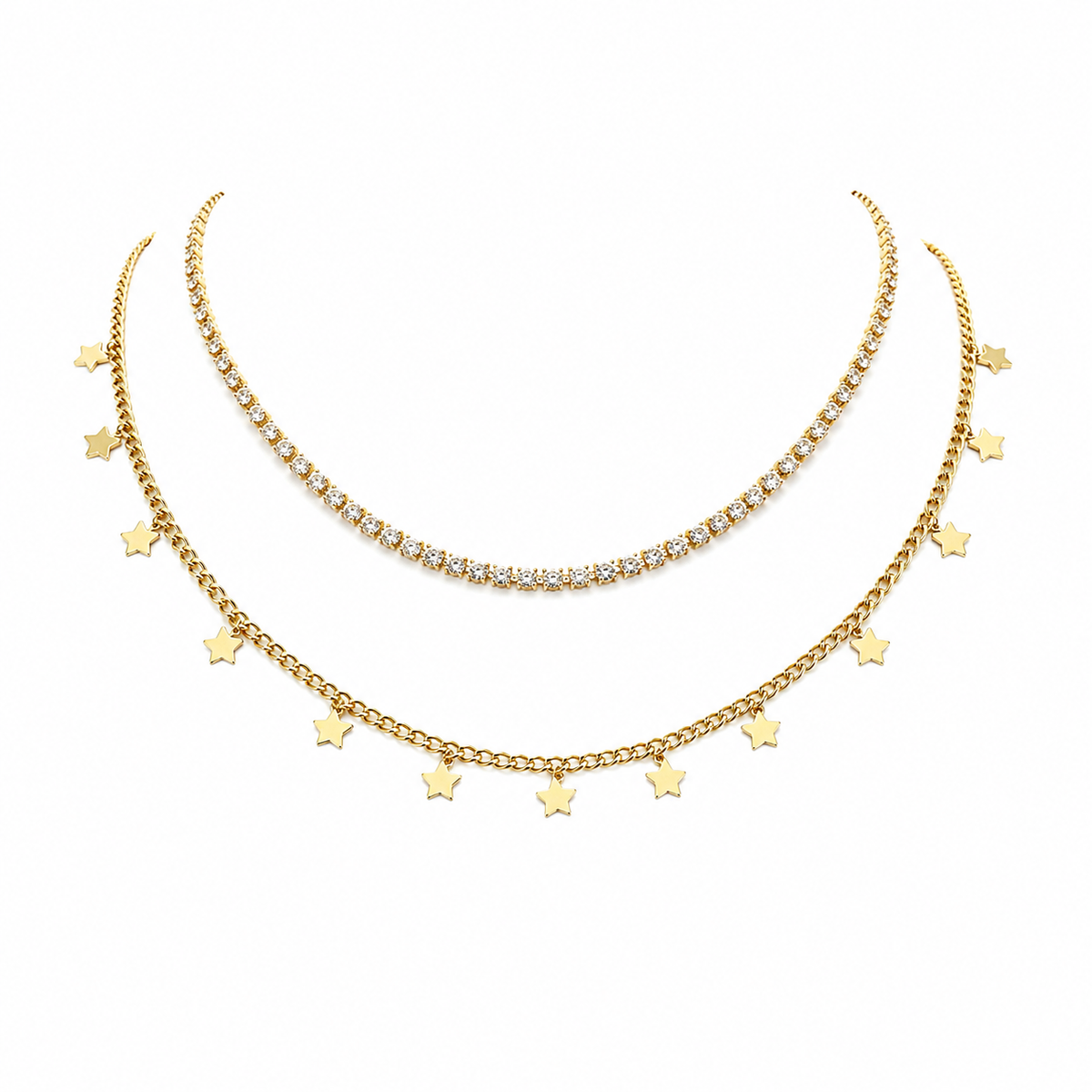 Cadena doble estrellas con brillosos