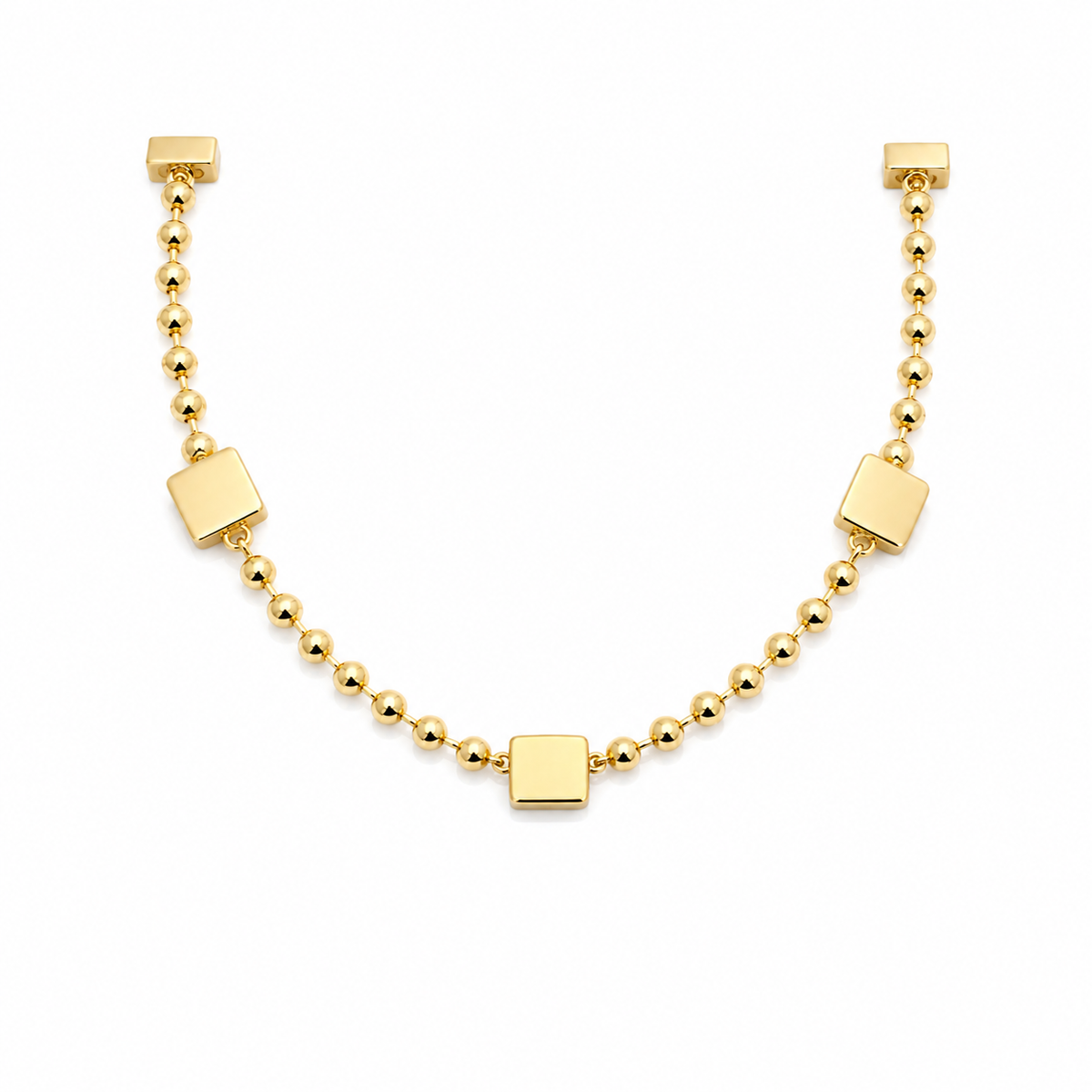 Collar dorado con bolitas y cuadros