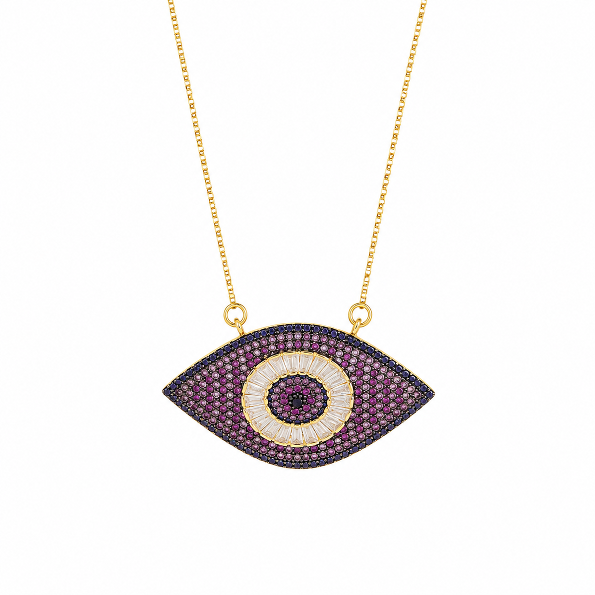 Cadena dorada con dije de ojito grande morado