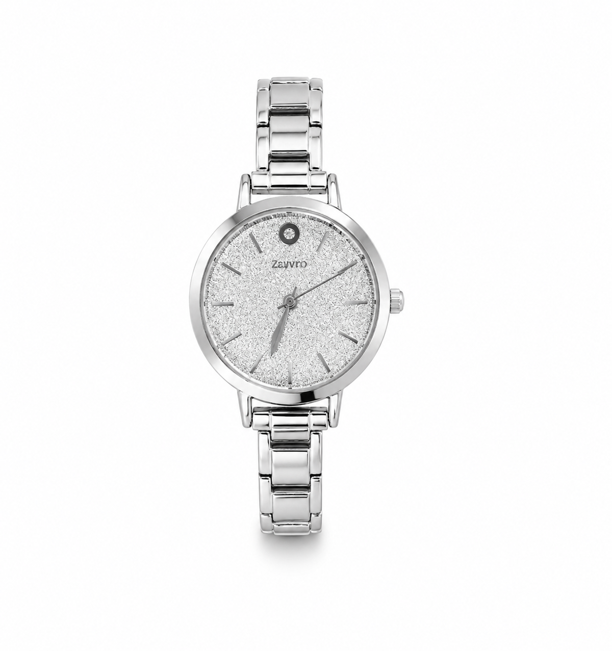 Reloj circular plateado brillos tipo pulsera italiana